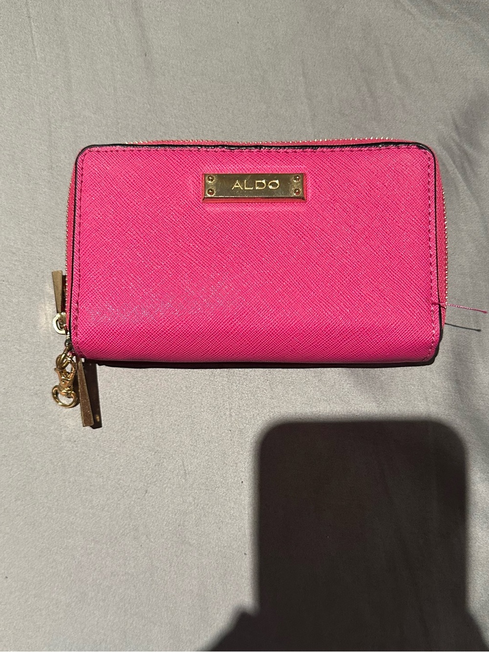 Aldo Bright Pink Zip Wallet with Gold Plate